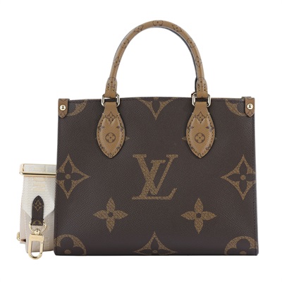 路易威登 LOUIS VUITTON OnTheGo PM 雙色帆布 手提 斜背包 M46373 晶片款 咖原花OnTheGo PM 原廠盒子/防塵袋