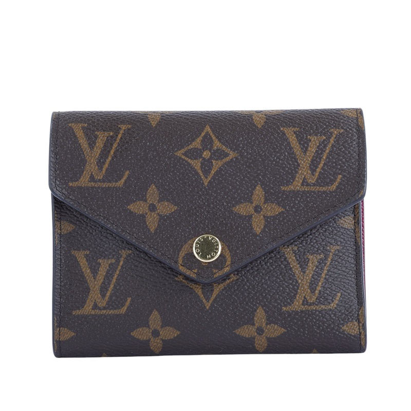 路易威登 LOUIS VUITTON Victorine 錢包 塗層帆布 紫紅色 M41938 晶片款 原花紫紅VICTORINE三折短夾 原廠盒子/防塵袋