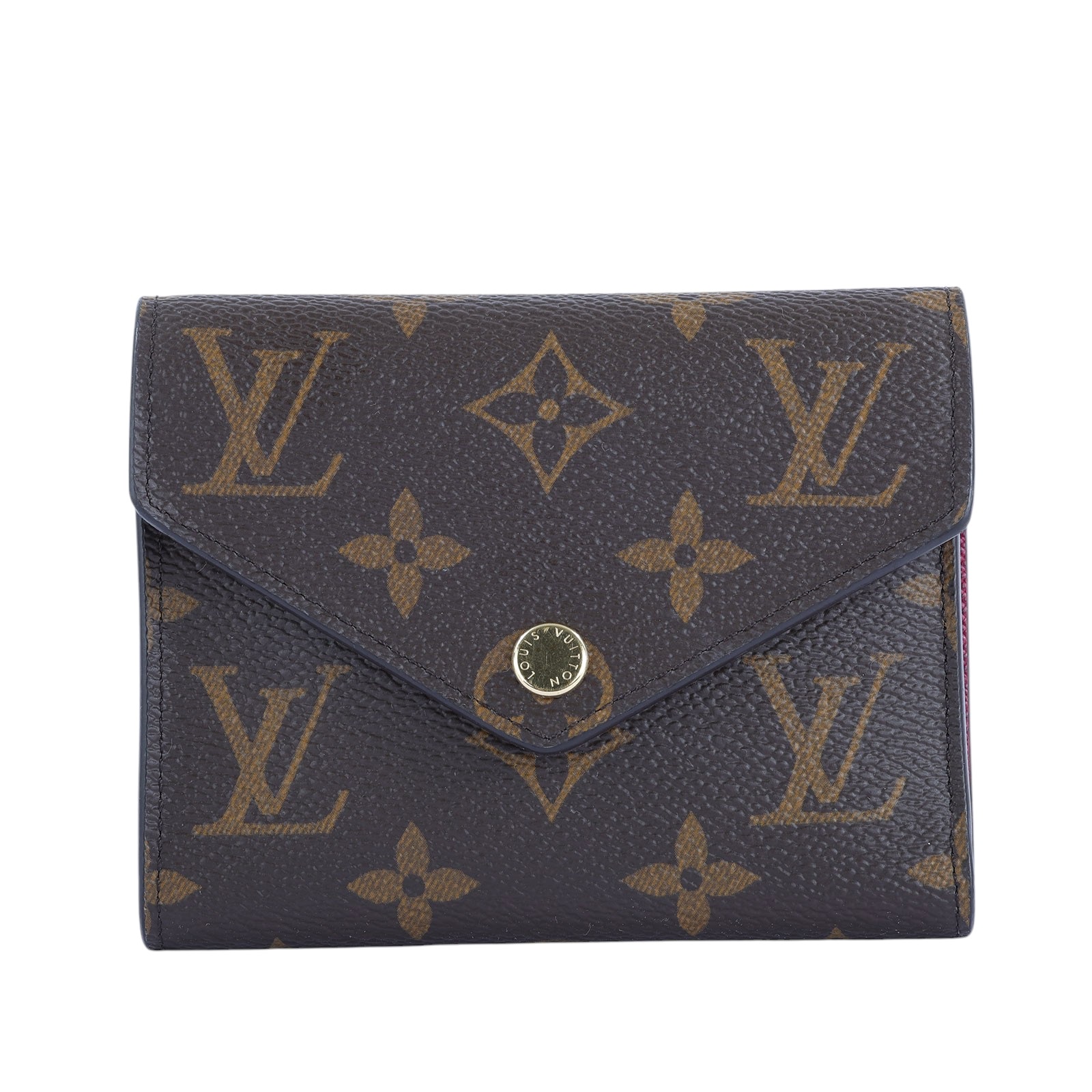 路易威登 LOUIS VUITTON Victorine 錢包 塗層帆布 紫紅色 M41938 晶片款 原花紫紅VICTORINE三折短夾 原廠盒子/防塵袋