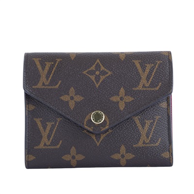 路易威登 LOUIS VUITTON Victorine 錢包 塗層帆布 紫紅色 M41938 晶片款 原花紫紅VICTORINE三折短夾 原廠盒子/防塵袋