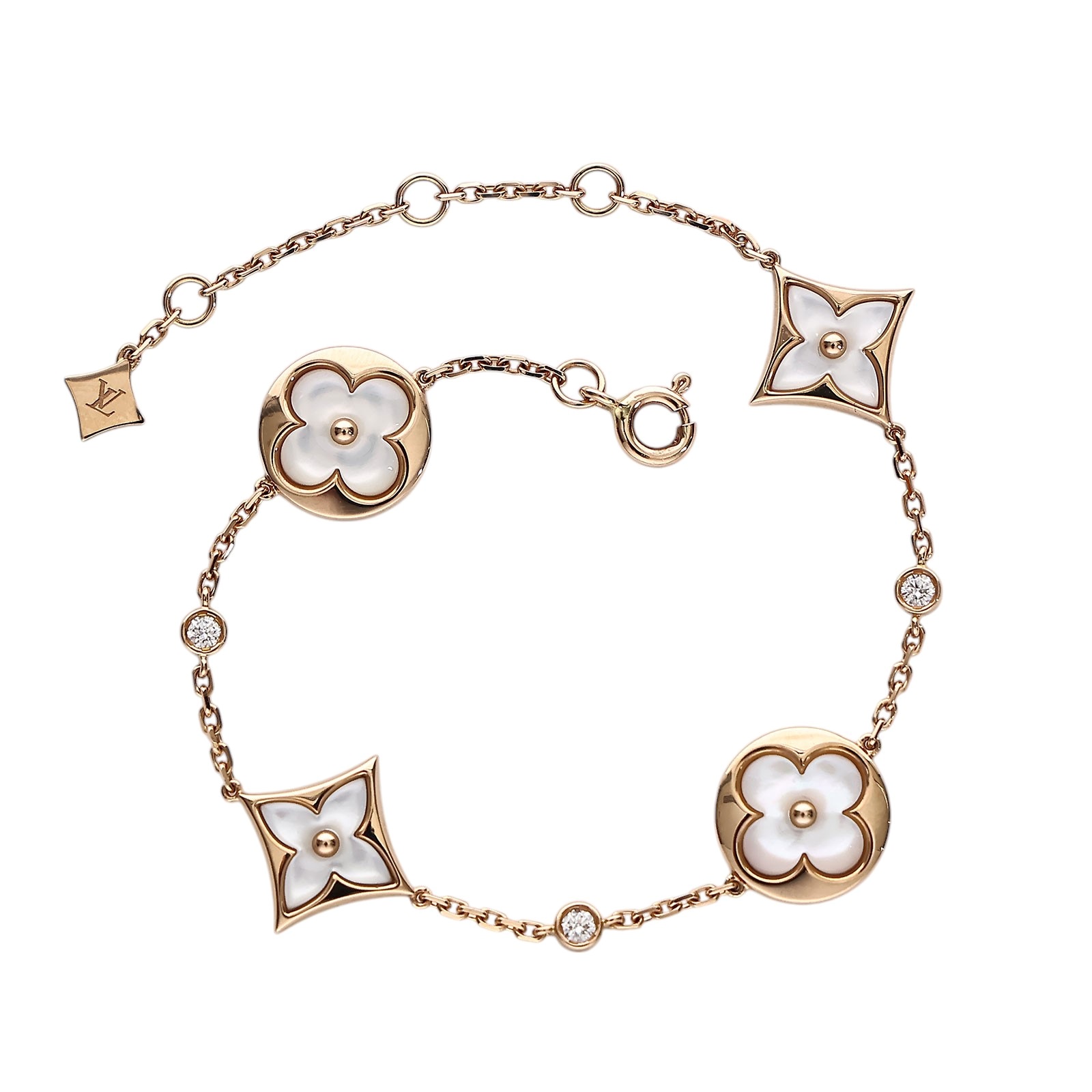路易威登 LOUIS VUITTON Color Blossom BB Multi-Motif 玫瑰K金配白色珍珠母貝及鑽石手鏈 Q95596  原廠盒子/防塵袋/保證卡