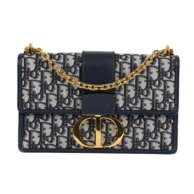 迪奧 CHRISTIAN DIOR 30 Montaigne 鏈帶 肩背手提包 藍色 M9208UTZQ 老花蒙田30 原廠盒子/防塵袋.保證卡/購買證明
