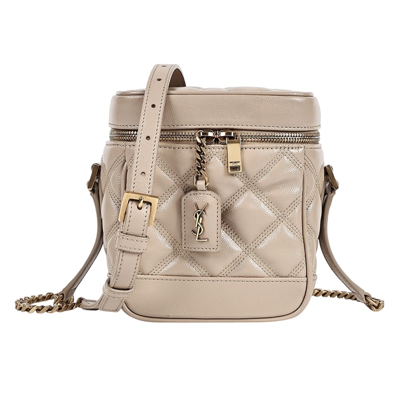 聖羅蘭 YSL SAINT LAURENT 粒紋 牛皮 直式 肩背 化妝箱 64977912H17 粉膚金魚子醬VANITY BAG 原廠盒子/防塵袋/購買證明