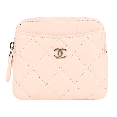 香奈兒 CHANEL C Logo 5卡 拉鍊 零錢包 AP2061 粉膚金荔枝卡夾零錢包 原廠盒子/DUSt BAG/影印購買證明