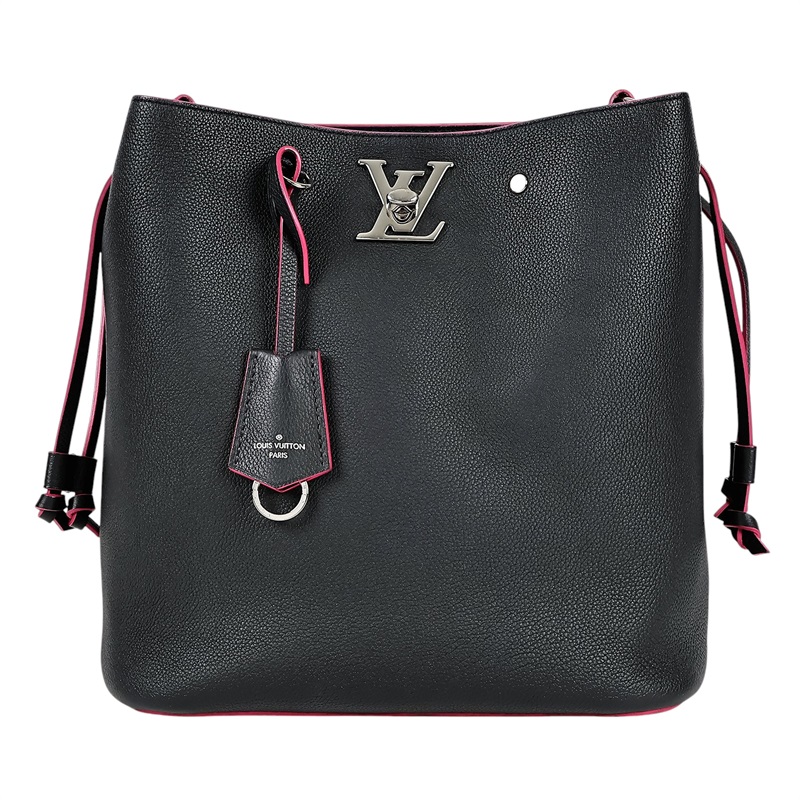 路易威登 LOUIS VUITTON Lockme 水桶肩背包 M54677 晶片款 黑拚桃紅LOCKME水桶包 無附屬品