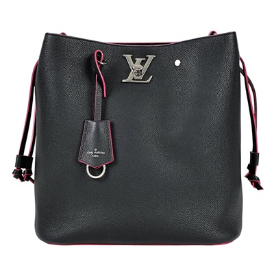 路易威登 LOUIS VUITTON Lockme 水桶肩背包 M54677 晶片款 黑拚桃紅LOCKME水桶包 無附屬品