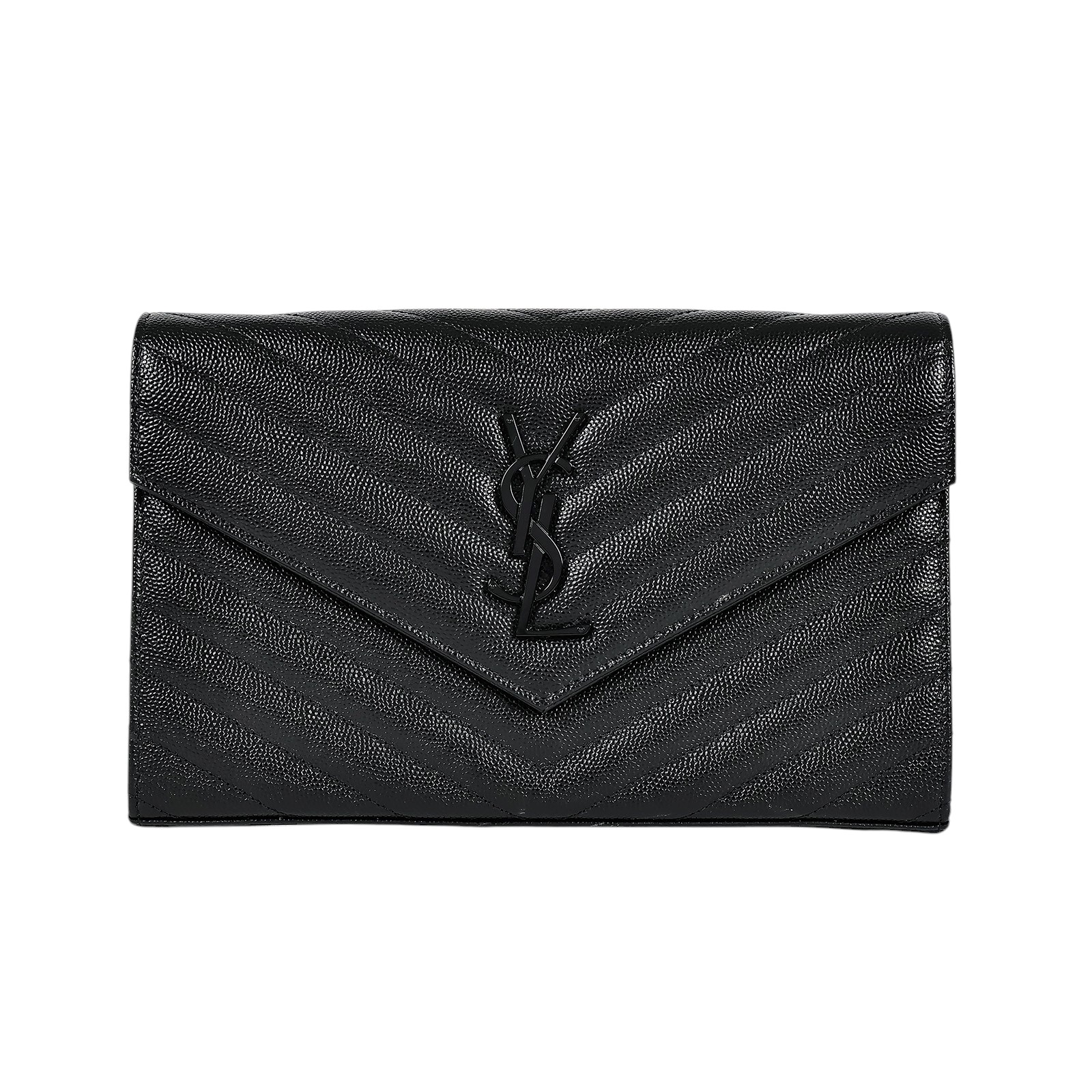 聖羅蘭 YSL SAINT LAURENT Cassandre 經典粒面皮革 鏈條 錢包 377828BOW08 黑魚子醬WOC 無附屬品