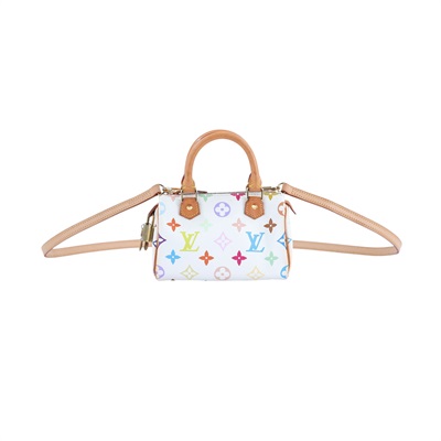 路易威登 LOUIS VUITTON 村上隆聯名 Nano Speedy 手提 斜背 波士頓包 M92645 ☆白三彩NANO SPEEDY 鎖組/防塵袋