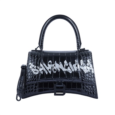 巴黎世家 BALENCIAGA Hourglass Small 手提包 Aya Nakamura 聯名  黑鱷魚壓紋HOURGLASS S號 背帶