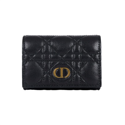 迪奧 CHRISTIAN DIOR Caro Glycine 短夾 錢包 小牛皮 S5132UWHC 黑CARO零錢包 無附屬品