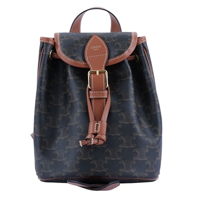 思琳 CELINE Triomphe帆布 小牛皮 迷你 Folco 後背包 197662CAS  原廠盒子/防塵袋/購買證明