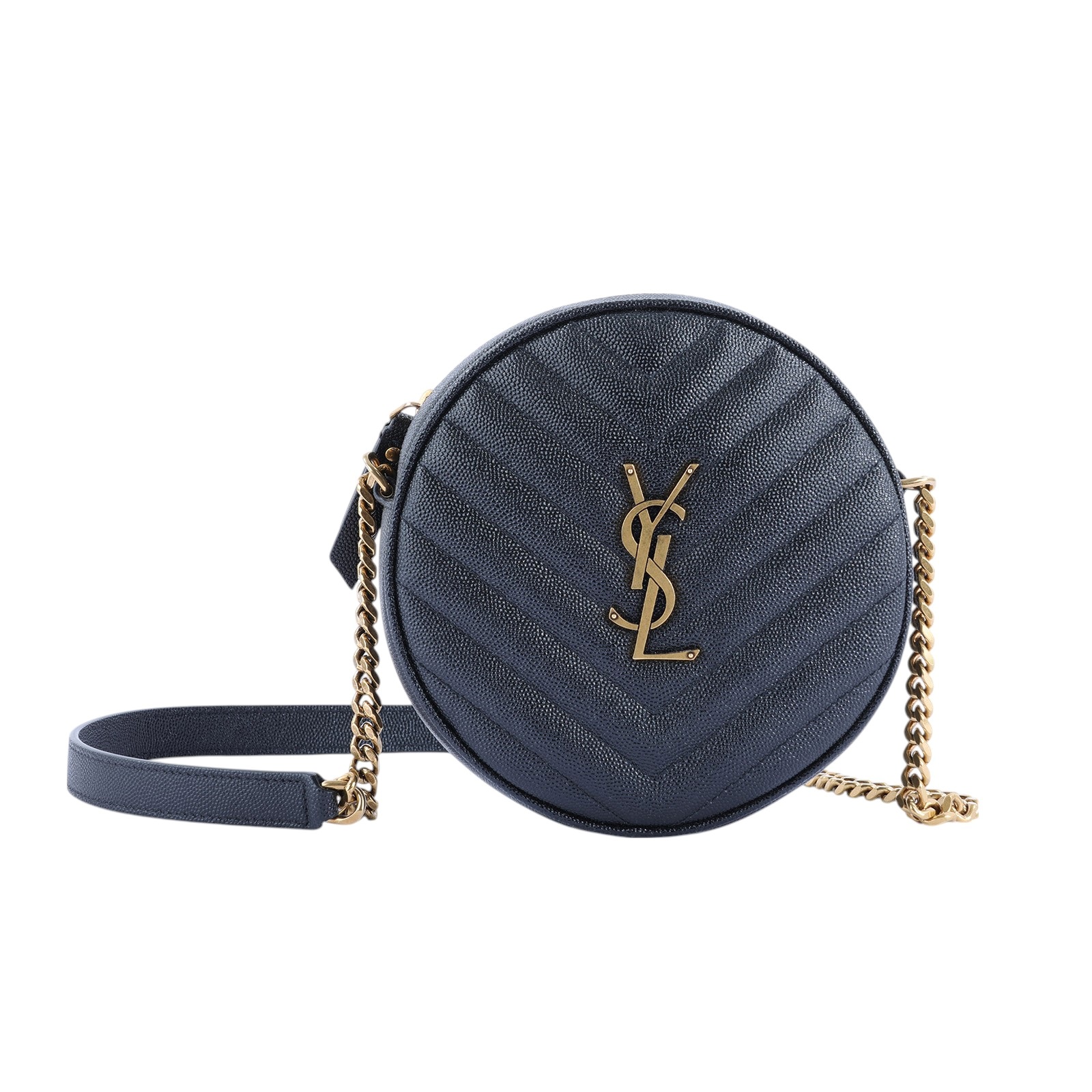 聖羅蘭 YSL SAINT LAURENT Vinyle 610436E9096 黑金魚子醬圓餅包 防塵袋
