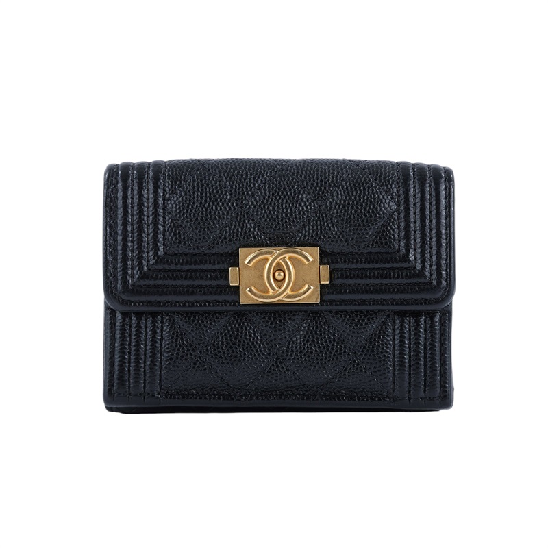 香奈兒 CHANEL Boy 錢包 三摺 短夾 A84432 30開黑荔枝BOY短夾 原廠盒子/防塵袋/保證卡