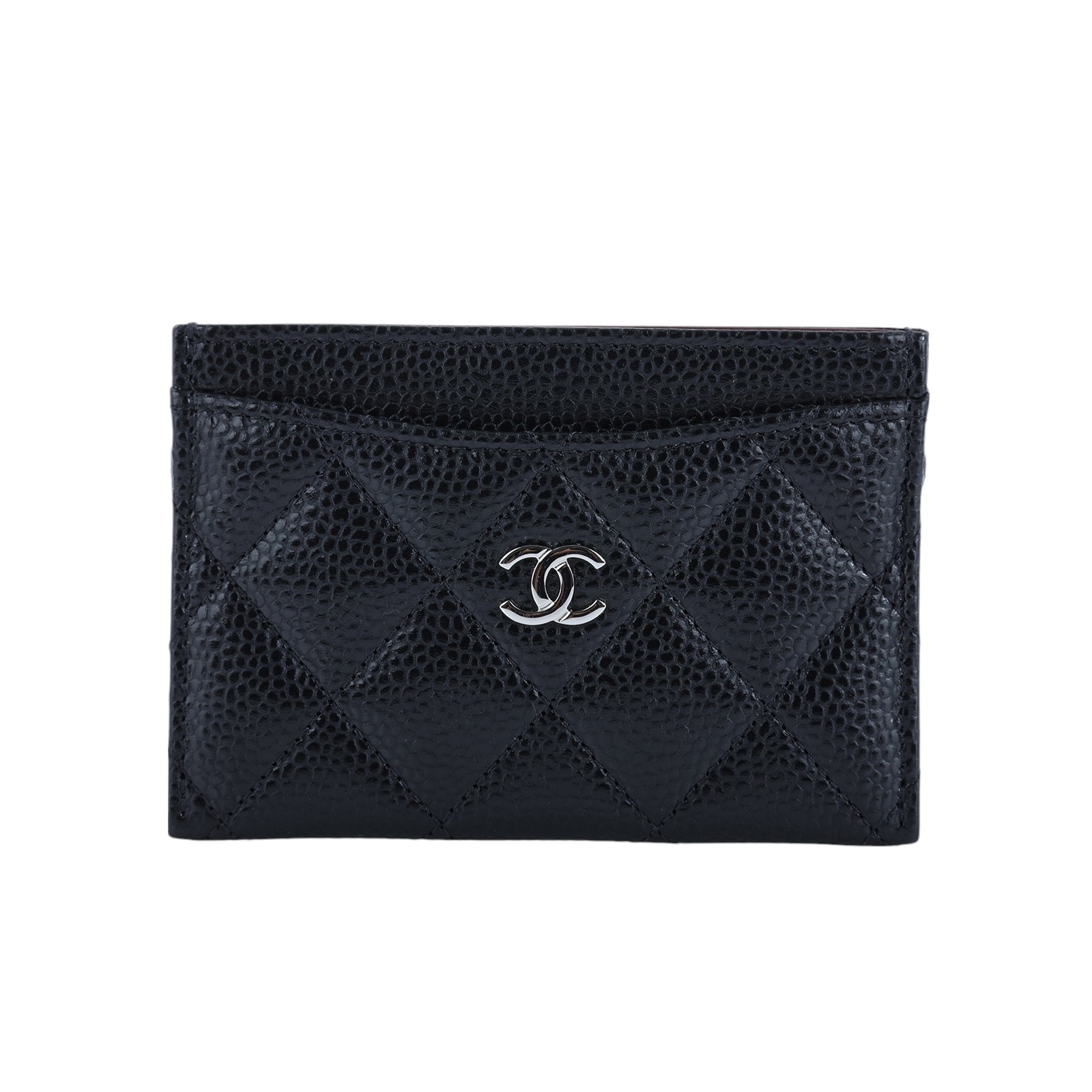 香奈兒 CHANEL CC LOGO 經典卡片夾 AP0213 黑銀荔枝名片夾 原廠盒子/防塵袋