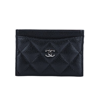香奈兒 CHANEL CC LOGO 經典卡片夾 AP0213 黑銀荔枝名片夾 原廠盒子/防塵袋
