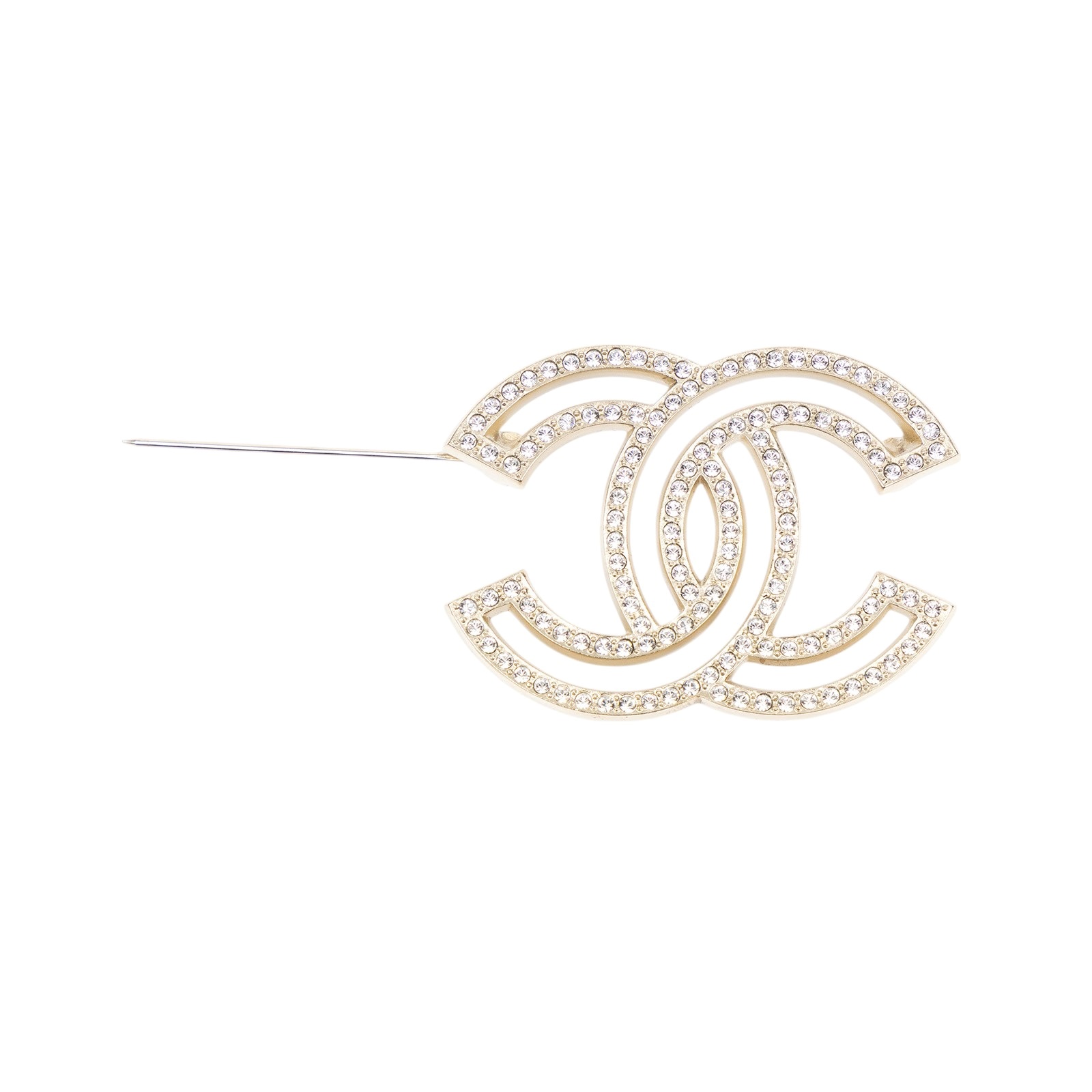 香奈兒 CHANEL 胸針 飾品 A21 V 淡金色水鑽LOGO胸針 無附屬品