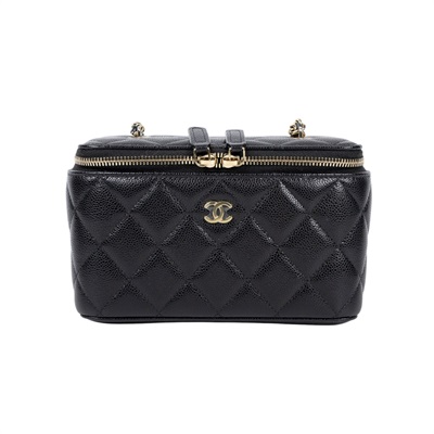 香奈兒 CHANEL Vanity Case 化妝箱 AP1341 B10583 黑荔枝長VANITY 原廠盒子/防塵袋/國外購買證明