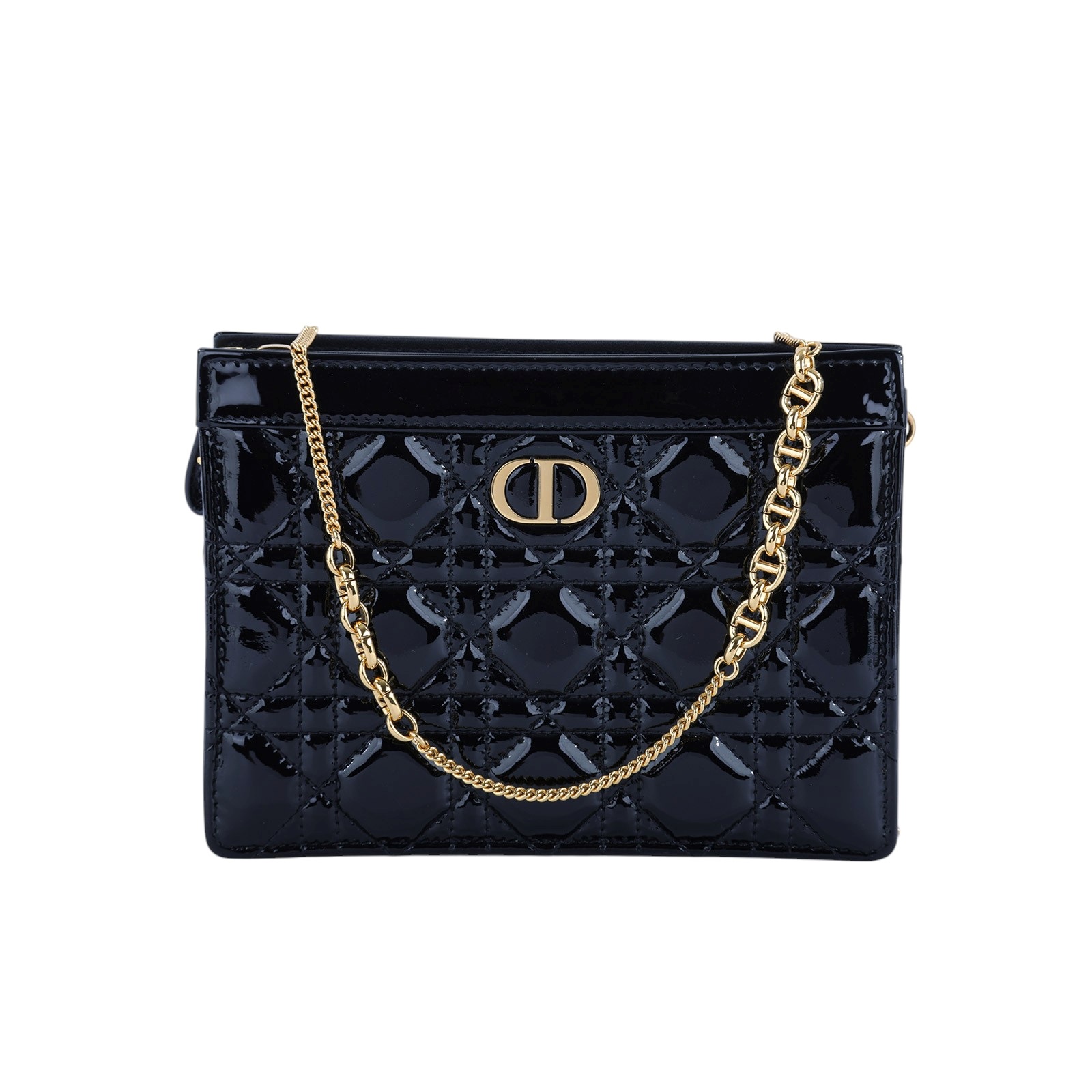 迪奧 CHRISTIAN DIOR Caro Pouch With Chain 拉鍊 鏈帶包 漆皮 S5106UWFQ 黑漆皮CARO鍊包 防塵袋