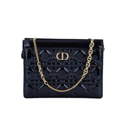 迪奧 CHRISTIAN DIOR Caro Pouch With Chain 拉鍊 鏈帶包 漆皮 S5106UWFQ 黑漆皮CARO鍊包 防塵袋