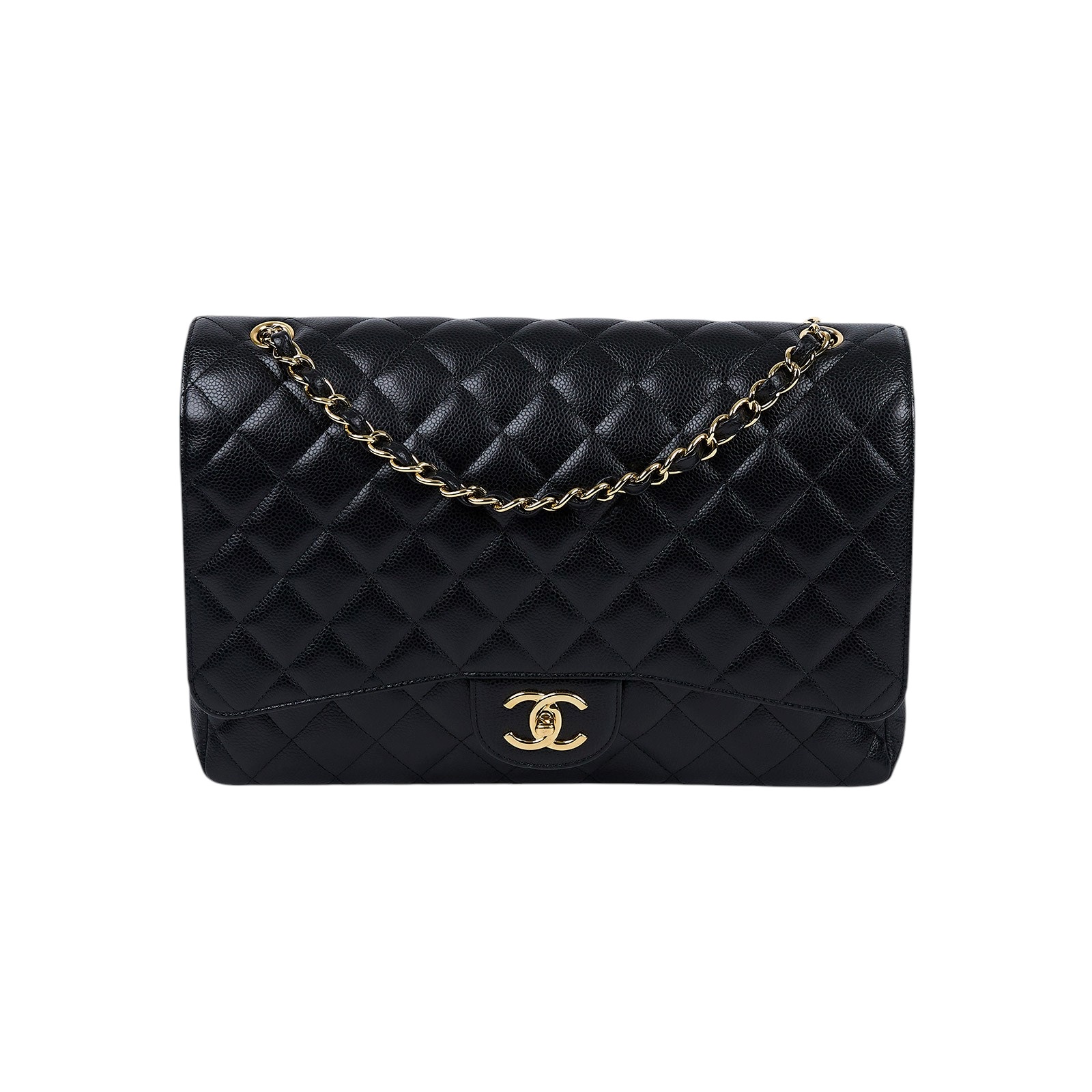 香奈兒 CHANEL COCO 34 MAXI 口蓋包  18開 黑色荔枝COCO34 MAXI 防塵袋/保證卡