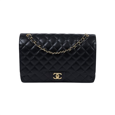 香奈兒 CHANEL COCO 34 MAXI 口蓋包  18開 黑色荔枝COCO34 MAXI 防塵袋/保證卡