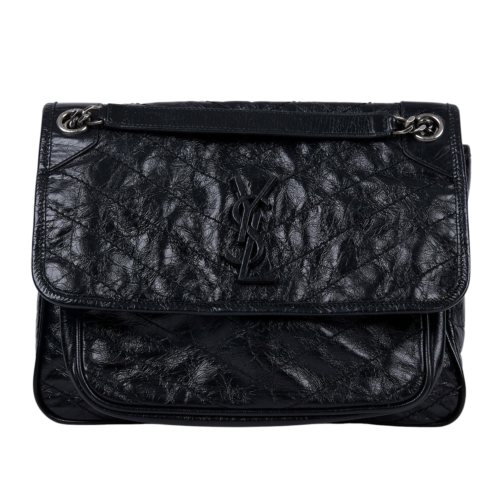 聖羅蘭 YSL SAINT LAURENT NIKI  復古皮革 山型紋 翻蓋 肩背包 中型 4988940EN04 黑NIKI MEDIUM 無附屬品