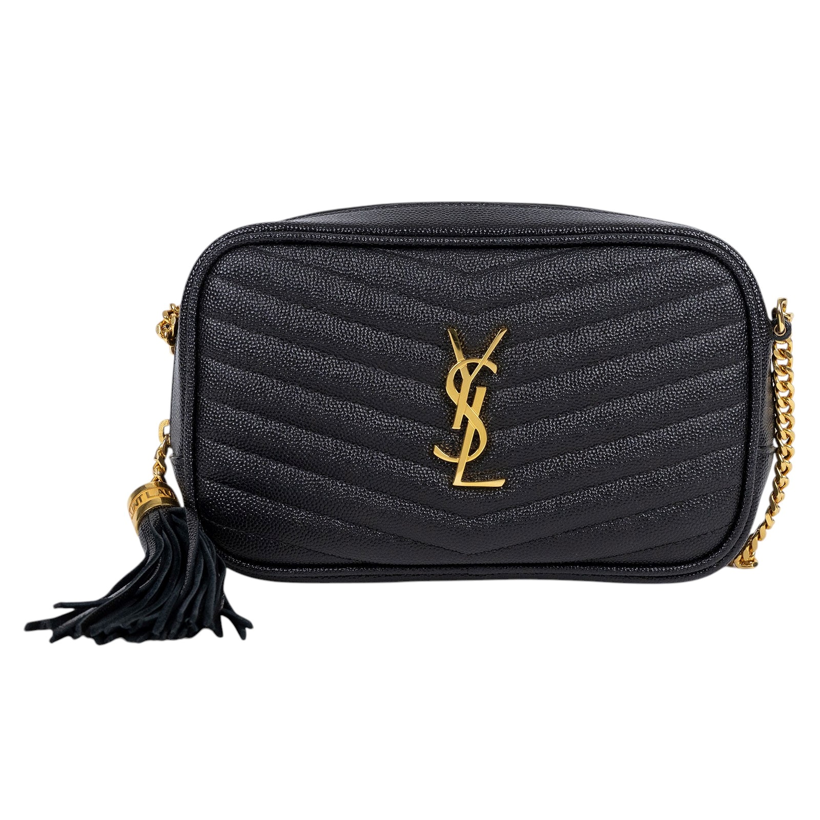 聖羅蘭 YSL SAINT LAURENT Lou 迷你 鏈條 斜跨包 金色五金 6125791GF01 黑金流蘇相機包 防塵袋