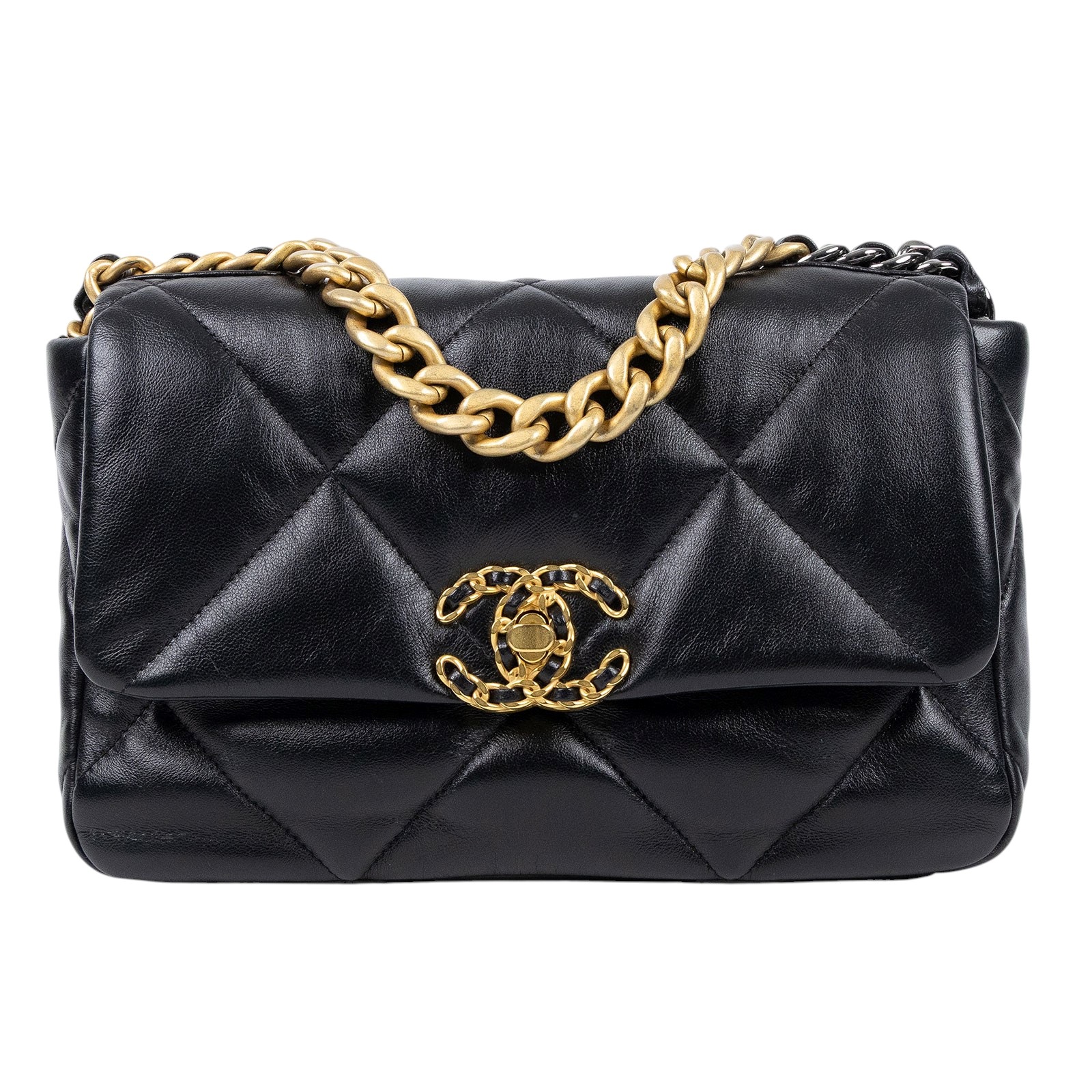 香奈兒 CHANEL 19 口蓋包 菱格紋 金銀鍊帶 手提 肩背包 AS1160 B04852 晶片款 黑金19包 26CM 原廠盒子/防塵袋/發票