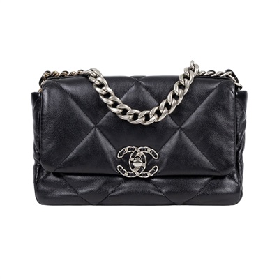 香奈兒 CHANEL 19 口蓋包 菱格紋 金銀鍊帶 手提 肩背包 AS1160 B07327 黑銀19包 26CM 原廠盒子/防塵袋/購買證明影本