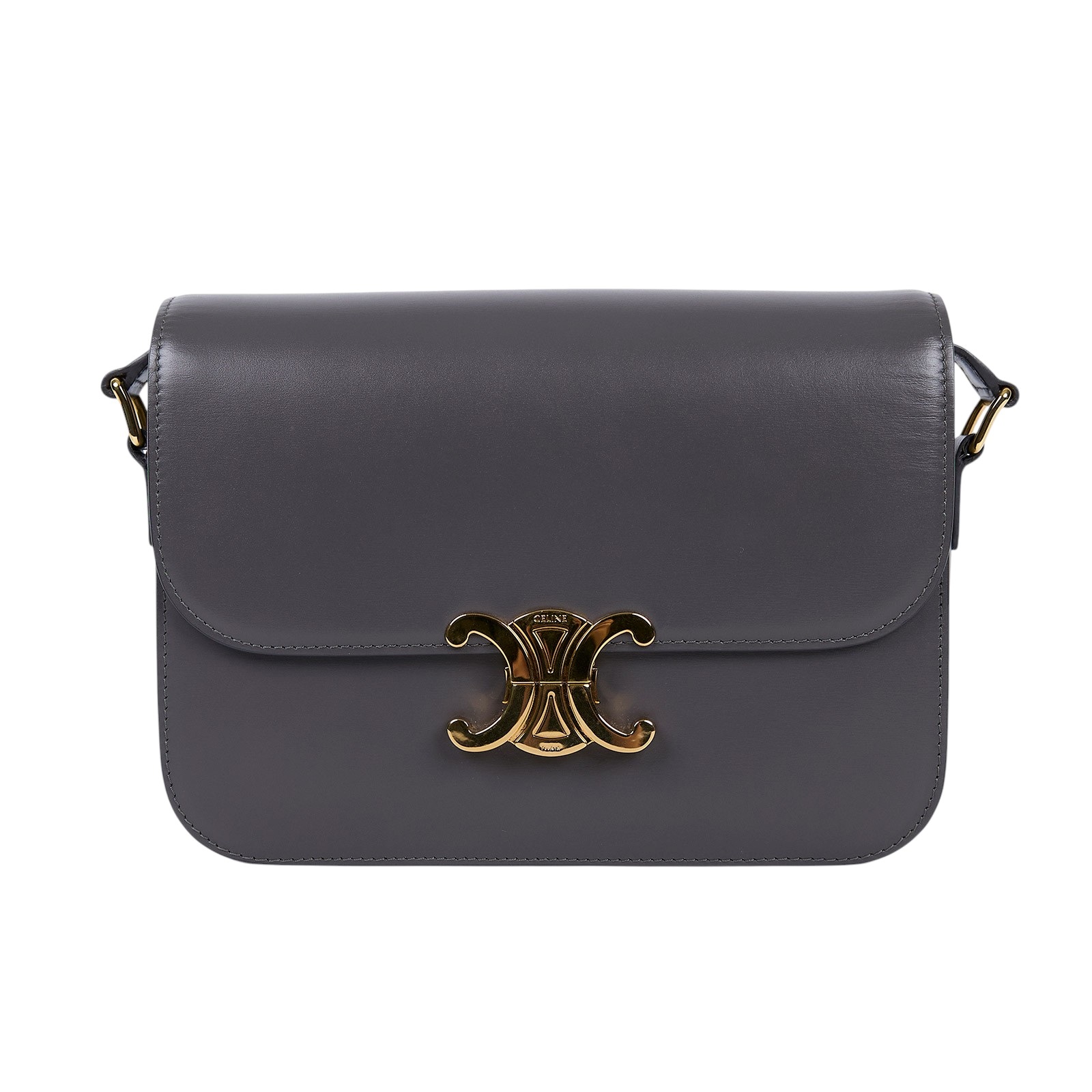 思琳 CELINE 亮面牛皮革 Classique Triomphe 凱旋門 肩背包 187363BF4 灰金凱旋門 無附屬品