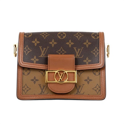 路易威登 LOUIS VUITTON Mini Dauphine 達芙妮 Reverse皮革飾邊 帆布肩背 斜背包 M45959 晶片款  原廠盒子/防塵袋/購買證明