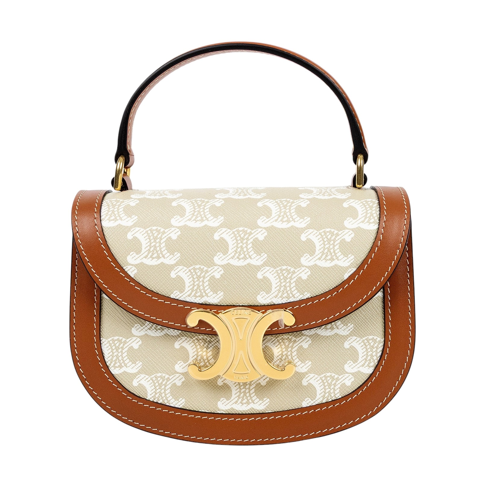 思琳 CELINE Besace Clea 迷你 米色 10K502FIJ 米灰BESACE迷你凱旋門馬鞍單肩包 原廠盒子/防塵袋