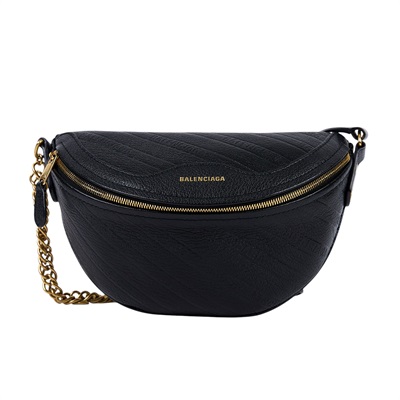 巴黎世家 BALENCIAGA Souvenirs XXS 腰包 胸包 565510AQ4CM 黑金斜紋小腰包 防塵袋