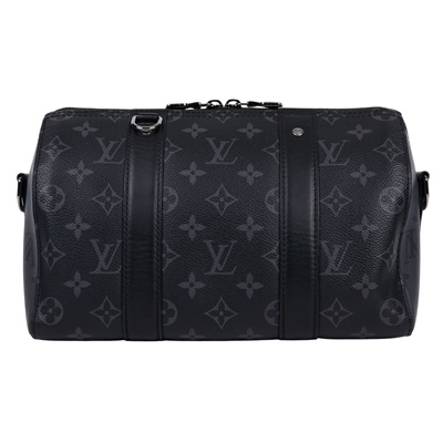 路易威登 LOUIS VUITTON City Keepall Eclipse帆布 拉鍊 斜背包 黑色 M45936 晶片款  背帶/吊牌
