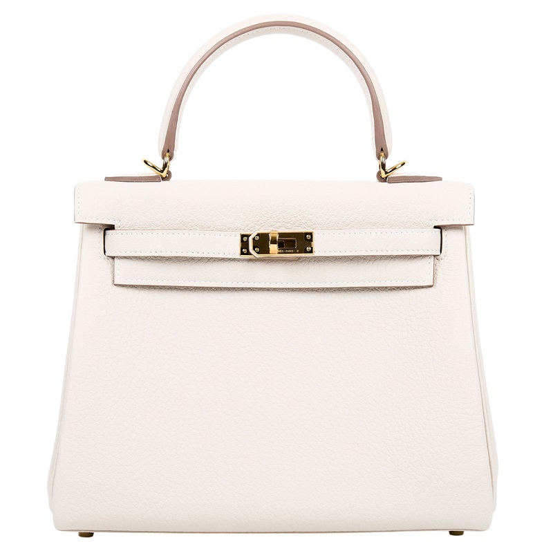 愛馬仕 Hermes Kelly Bag 凱莉包 25 KL25 K刻 奶昔白金釦KELLY25 原廠盒子/防塵袋/鎖組/背帶