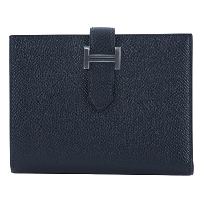 愛馬仕 Hermes Bearn 短夾 BEARN W刻 黑銀Bearn短夾 原廠盒子