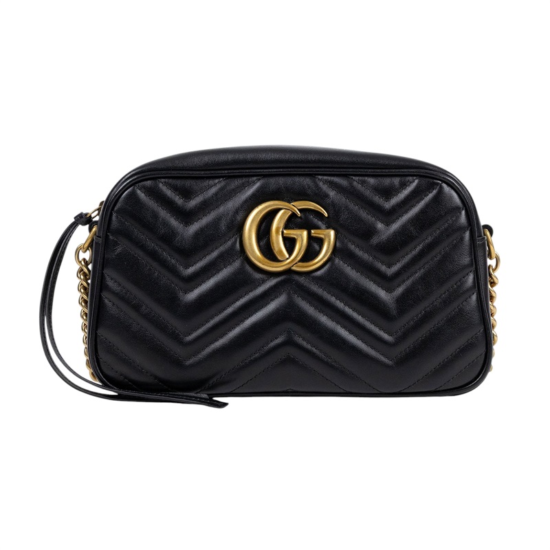 古馳 GUCCI GG Marmont 小型 絎縫 肩揹袋 447632 黑 GG Marmont 肩背包 原廠盒子/防塵袋