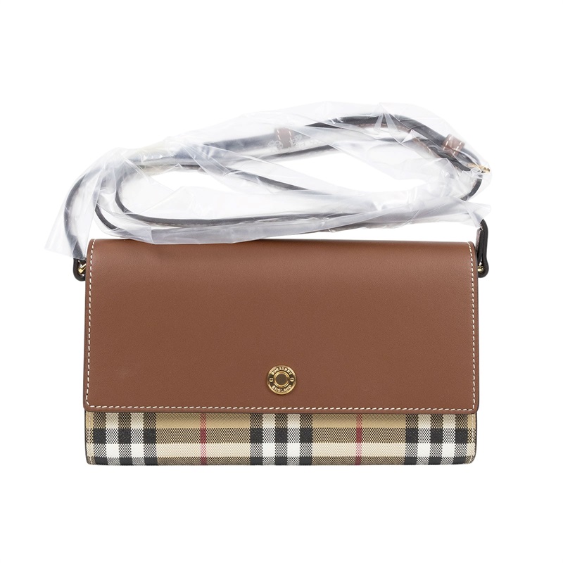 博柏利 BURBERRY 錢包 肩背 長夾 8058002 格紋牛皮釦式斜背WOC 防塵袋