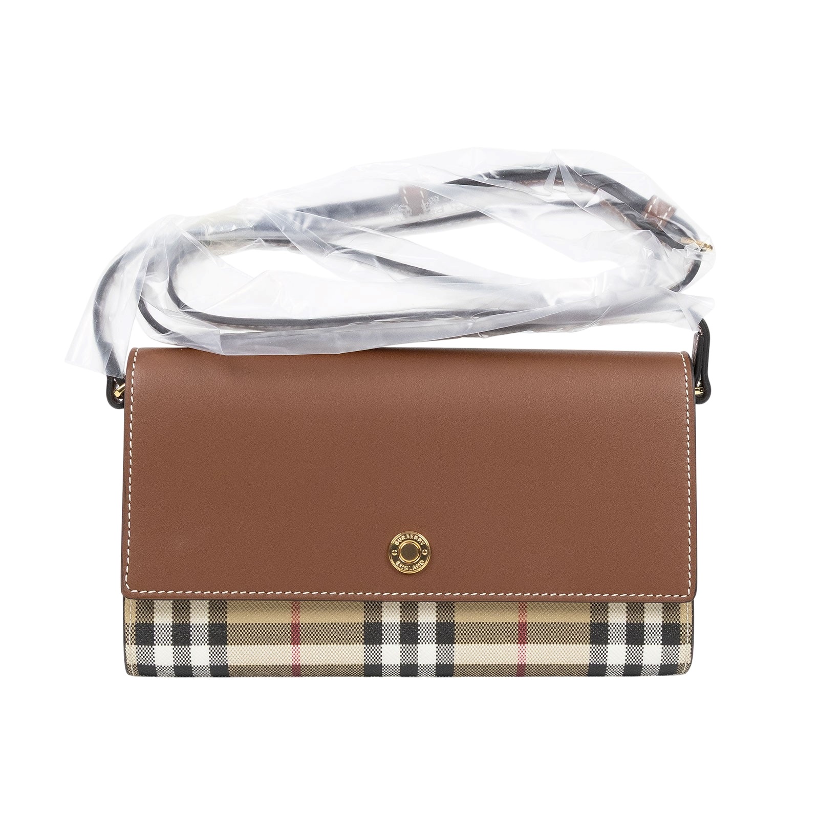 博柏利 BURBERRY 錢包 肩背 長夾 8058002 格紋牛皮釦式斜背WOC 防塵袋