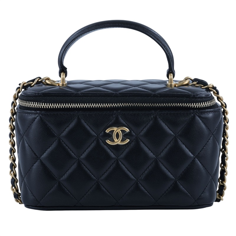 香奈兒 CHANEL Vanity Case 化妝箱 AP2199 B05810 31開黑金羊菱格化妝包 原廠盒子/防塵袋/購買證明影本/保證卡