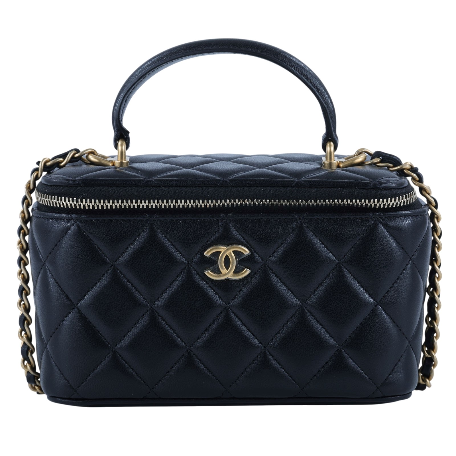 香奈兒 CHANEL Vanity Case 化妝箱 AP2199 B05810 31開黑金羊菱格化妝包 原廠盒子/防塵袋/購買證明影本/保證卡