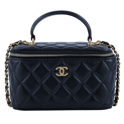 香奈兒 CHANEL Vanity Case 化妝箱 AP2199 B05810 31開黑金羊菱格化妝包 原廠盒子/防塵袋/購買證明影本/保證卡