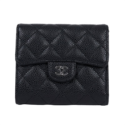 香奈兒 CHANEL 經典 小型 口蓋 皮夾 短夾  AP0231 27開 黑銀荔枝三折短夾 防塵袋/原廠盒子/保證卡