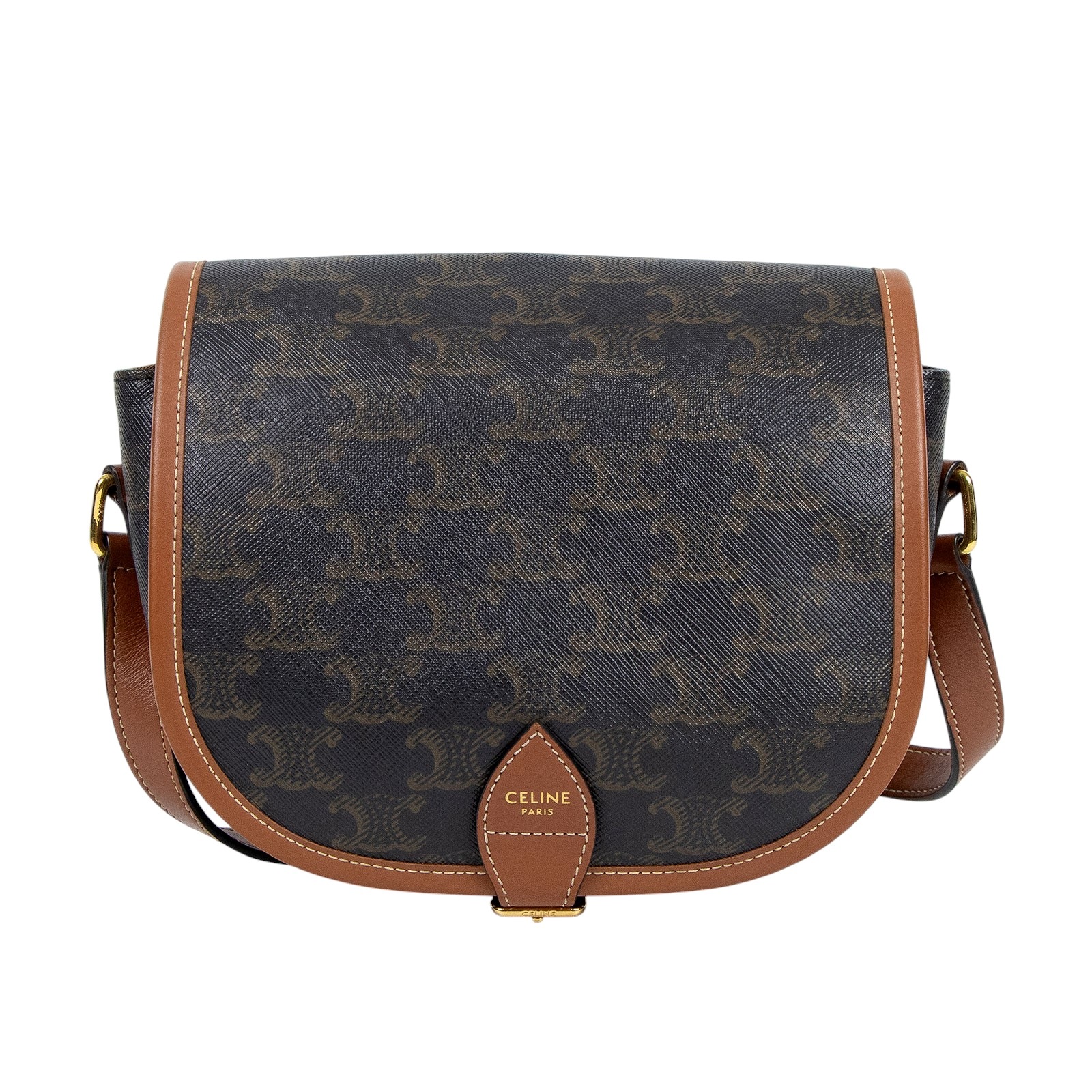 思琳 CELINE Triomphe帆布 中型 凱旋門 Folco 斜背 肩背 馬鞍包 191502BZJ 凱旋門MEDIUM FOLCO 防塵袋/購買證明