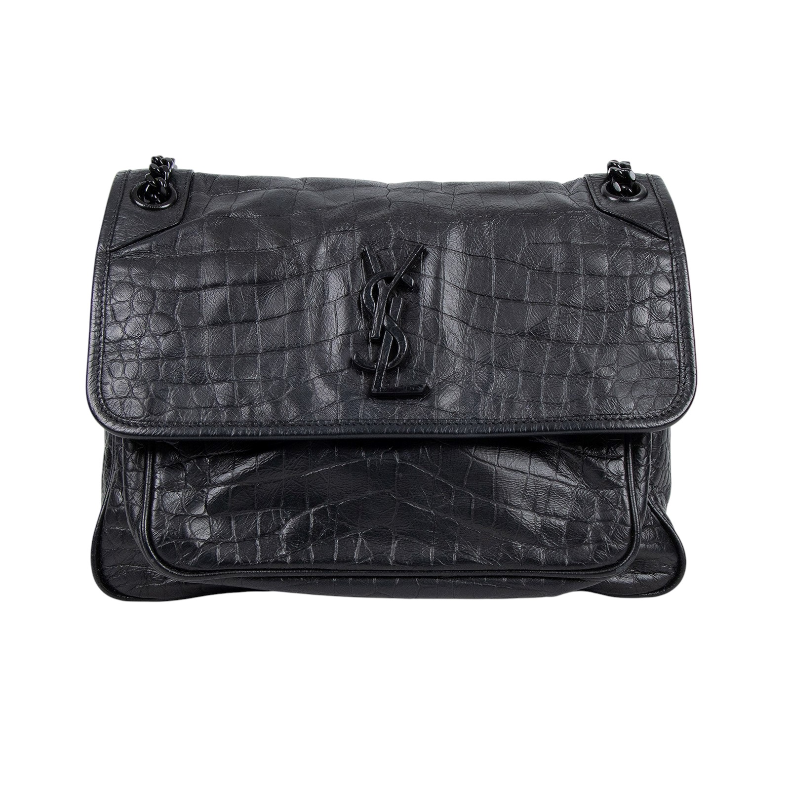 聖羅蘭 YSL SAINT LAURENT Niki 復古皮革 中型手袋 5489421K00U 黑鱷魚壓紋NIKI 中 原廠盒子/防塵袋/購買證明