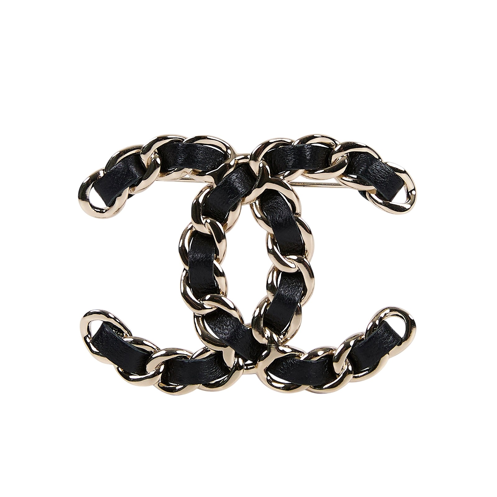 香奈兒 CHANEL 雙C LOGO 皮穿鍊 胸針 黑色 B21/V 雙C皮穿鍊胸針 原廠盒子