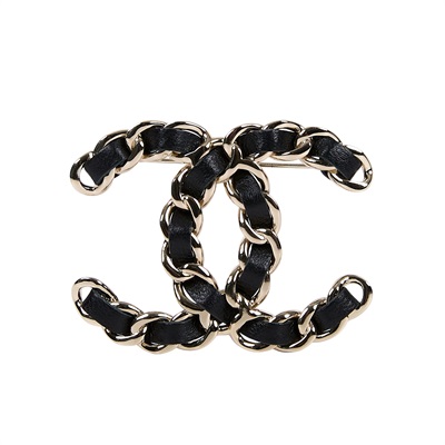香奈兒 CHANEL 雙C LOGO 皮穿鍊 胸針 黑色 B21/V 雙C皮穿鍊胸針 原廠盒子