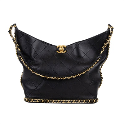 香奈兒 CHANEL 流浪包 Hobo Bag 肩背包 AS5549 B20290 晶片款 黑羊金扣HOBO 原廠盒子/防塵袋/購買證明
