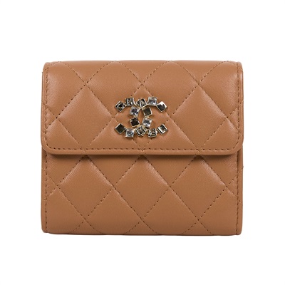 香奈兒 CHANEL 錢包 短夾 AP3839 晶片款 焦糖水鑽羊皮三折短夾 原廠盒子/防塵袋