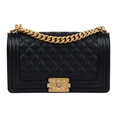 香奈兒 CHANEL Boy 25 口蓋包 A67086 晶片款 黑荔枝金扣BOY25 原廠盒子/防塵袋/購買證明影本